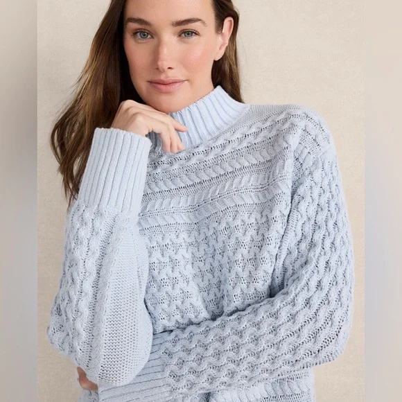 NWT Haven Well Within Organic Cotton Cable Knit Funnel Neck Sweater Sz M - Picture 2 of 8